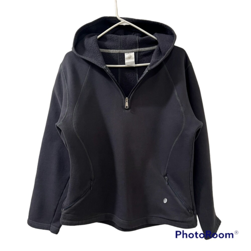 Russell Womens Dark Gray Fleece Half Zip Hoodie Sweater Size Large